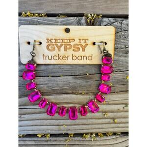 NWT Keep It Gypsy Trucker Hat Band Fuchsia Gemstone Beaded Mesh Back Caphair